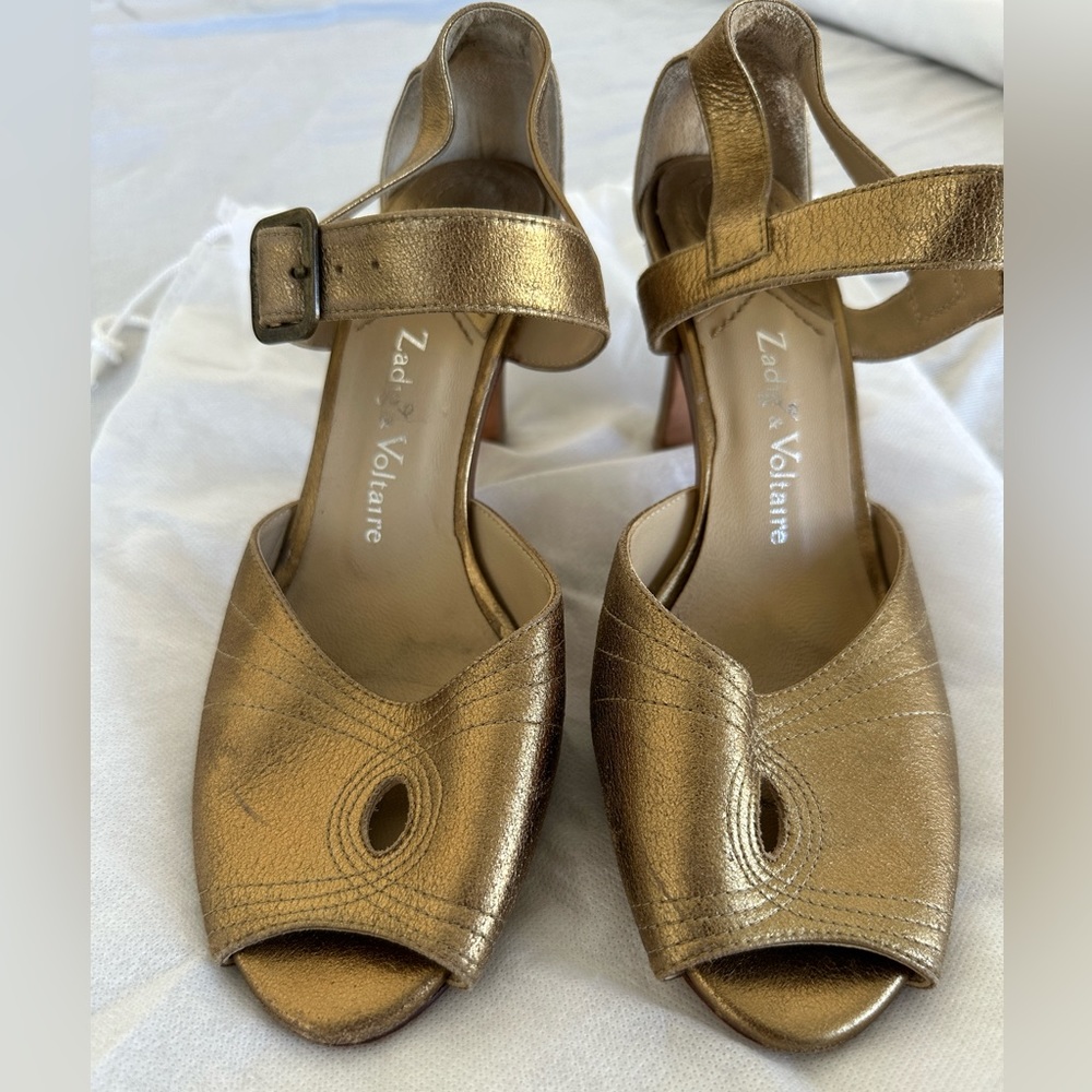 Vintage Zadig & Voltaire Gold Peep-toe Sandals Gold 39 from Paris !